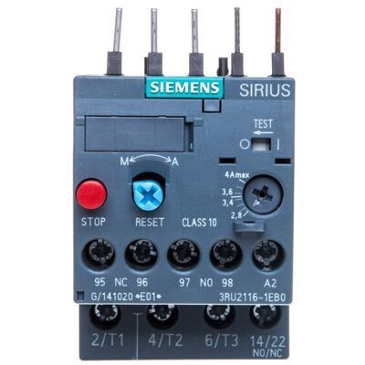 Siemens Model 3RU2116-1EB0 Przekaźnik Przeciążeniowy - Regulowany 2,8-4A - Ochrona Silnika Siemens Model 3RU2116-1EB0 Przekaźnik Przeciążeniowy - Regulowany 2,8-4A - Ochrona Silnika