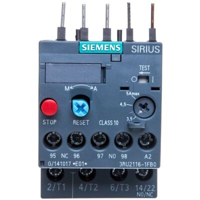 Siemens Przekaźnik przeciążeniowy - 3RU21161FB0 - Regulowany 3,5-5A Siemens Przekaźnik przeciążeniowy - 3RU21161FB0 - Regulowany 3,5-5A