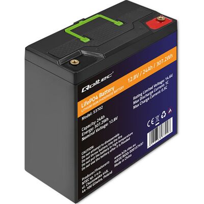 Qoltec 53702 Litowo-żelazowo-fosforanowa bateria - 12,8V 24Ah 307,2Wh BMS Qoltec 53702 Litowo-żelazowo-fosforanowa bateria - 12,8V 24Ah 307,2Wh BMS