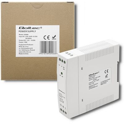 Qoltec Zasilacz Na Szynę Din 10W 12V 0.83A Biały Slim Qoltec Zasilacz Na Szynę Din 10W 12V 0.83A Biały Slim