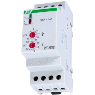 Regulator temperatury F&F RT-820 - 4-30°C - 16A - Montaż na szynie DIN Regulator temperatury F&F RT-820 - 4-30°C - 16A - Montaż na szynie DIN