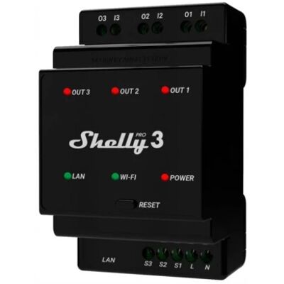 SHELLY INTELIGENTNY 3-KANAŁOWY PRZEKAŹNIK NA SZYNĘ DIN PRO 3 WIFI BT4.2 SHELLY INTELIGENTNY 3-KANAŁOWY PRZEKAŹNIK NA SZYNĘ DIN PRO 3 WIFI BT4.2