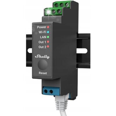 SHELLY PRO 2 WIFI DWUKANAŁOWY INTELIGENTNY PRZEKAŹNIK NA SZYNĘ DIN 16A SHELLY PRO 2 WIFI DWUKANAŁOWY INTELIGENTNY PRZEKAŹNIK NA SZYNĘ DIN 16A