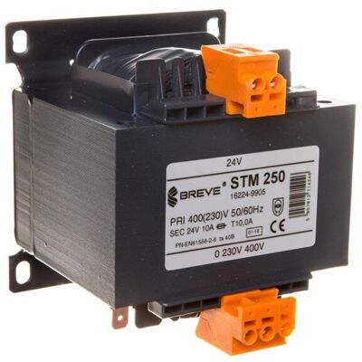 BREVE Transformator 1-fazowy bezpieczeĺ„stwa stm 250 400(230)/ 24v 10,4a, ta 40, 16224-9905 BREVE Transformator 1-fazowy bezpieczeĺ„stwa stm 250 400(230)/ 24v 10,4a, ta 40, 16224-9905