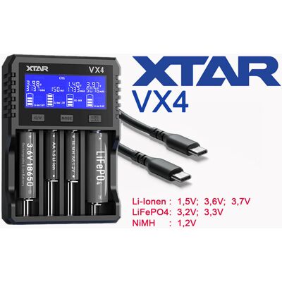 Xtar VX4 Ładowarka do akumulatorów 1,5V 3,6/3,7V Li-Ion & 3,2V LiFePo4 & 1,2V Ni-MH Xtar VX4 Ładowarka do akumulatorów 1,5V 3,6/3,7V Li-Ion & 3,2V LiFePo4 & 1,2V Ni-MH