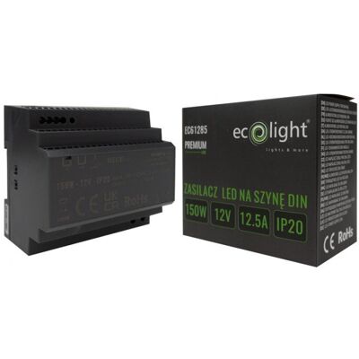Zasilacz do Taśm LED na szynę DIN PREMIUM 12V 150W 12,5A IP20 Ecolight Zasilacz do Taśm LED na szynę DIN PREMIUM 12V 150W 12,5A IP20 Ecolight