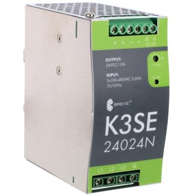 BREVE Zasilacz Impulsowy K3se 24024 3x400/ 24vdc 10a 240w Na Szynä™ Din, Uzas: 340-550vavac, Ta70, 17000-1013 BREVE Zasilacz Impulsowy K3se 24024 3x400/ 24vdc 10a 240w Na Szynä™ Din, Uzas: 340-550vavac, Ta70, 17000-1013