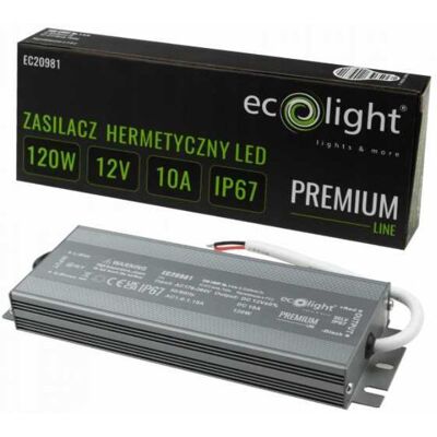 ZASILACZ LED 120W 12V 10A HERMETYCZNY IP67 PREMIUM ECOLIGHT DO TAŚM OPRAW ZASILACZ LED 120W 12V 10A HERMETYCZNY IP67 PREMIUM ECOLIGHT DO TAŚM OPRAW