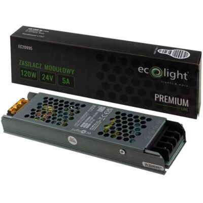 Ecolight ZASILACZ LED 120W 24V 5A MODUŁOWY SLIM IP20 PREMIUM DO TAŚM OPRAW Ecolight ZASILACZ LED 120W 24V 5A MODUŁOWY SLIM IP20 PREMIUM DO TAŚM OPRAW