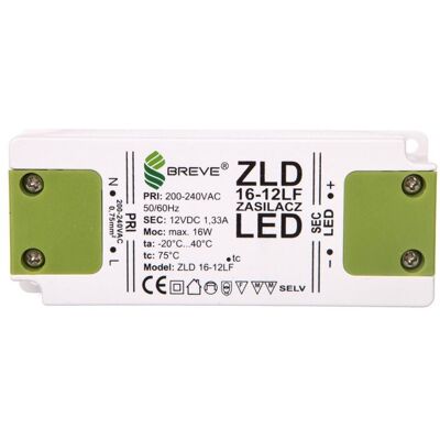 BREVE Zasilacz Led 12V Dc 16W Zld 16-12Lf 1,33A 19712-9025 BREVE Zasilacz Led 12V Dc 16W Zld 16-12Lf 1,33A 19712-9025
