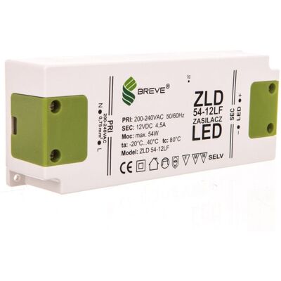 BREVE Zasilacz Led 12V Dc 54W Zld 54-12Lf 4,5A 19712-9008 BREVE Zasilacz Led 12V Dc 54W Zld 54-12Lf 4,5A 19712-9008