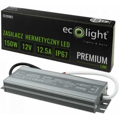 ZASILACZ LED 150W 12V 12,5A HERMETYCZNY IP67 PREMIUM ECOLIGHT DO TAŚM OPRAW ZASILACZ LED 150W 12V 12,5A HERMETYCZNY IP67 PREMIUM ECOLIGHT DO TAŚM OPRAW