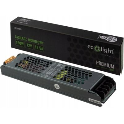 Ecolight ZASILACZ LED 150W 12V 12,5A MODUŁOWY SLIM IP20 PREMIUM DO TAŚM OPRAW Ecolight ZASILACZ LED 150W 12V 12,5A MODUŁOWY SLIM IP20 PREMIUM DO TAŚM OPRAW