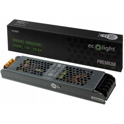 Ecolight ZASILACZ LED 250W 12V 20,8A MODUŁOWY SLIM IP20 PREMIUM DO TAŚM OPRAW Ecolight ZASILACZ LED 250W 12V 20,8A MODUŁOWY SLIM IP20 PREMIUM DO TAŚM OPRAW