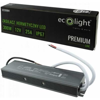 ZASILACZ LED 300W 12V 25A HERMETYCZNY IP67 PREMIUM ECOLIGHT DO TAŚM OPRAW ZASILACZ LED 300W 12V 25A HERMETYCZNY IP67 PREMIUM ECOLIGHT DO TAŚM OPRAW