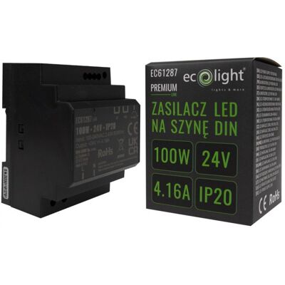 Zasilacz LED na szynę DIN PREMIUM 24V 100W 4,16A IP20 Ecolight Zasilacz LED na szynę DIN PREMIUM 24V 100W 4,16A IP20 Ecolight