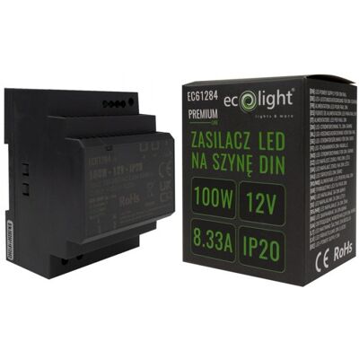 Zasilacz Meblowy na szynę DIN PREMIUM 12V 100W 8,33A IP20 Ecolight Zasilacz Meblowy na szynę DIN PREMIUM 12V 100W 8,33A IP20 Ecolight