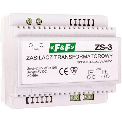 F&F Zasilacz stabilizowany 230vac/18vdc 12w 0,66a zs-3 F&F Zasilacz stabilizowany 230vac/18vdc 12w 0,66a zs-3