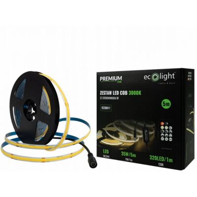 Ecolight Zestaw Zasilacz Pilot Taśma Pasek Led Cob 7w/m 3000k 630lm/m 24v Dc Ip20 5m Ecolight Zestaw Zasilacz Pilot Taśma Pasek Led Cob 7w/m 3000k 630lm/m 24v Dc Ip20 5m
