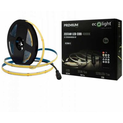 Ecolight Zestaw Zasilacz Pilot Taśma Pasek Led Cob 7w/m 4000k 630lm/m 24v Dc Ip20 5m Ecolight Zestaw Zasilacz Pilot Taśma Pasek Led Cob 7w/m 4000k 630lm/m 24v Dc Ip20 5m