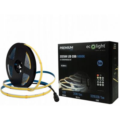 Ecolight Zestaw Zasilacz Pilot Taśma Pasek Led Cob 7w/m 6000k 630lm/m 24v Dc Ip20 5m Ecolight Zestaw Zasilacz Pilot Taśma Pasek Led Cob 7w/m 6000k 630lm/m 24v Dc Ip20 5m