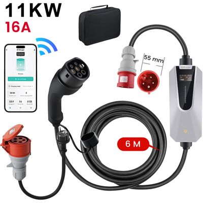 Junsun Mobilna Ładowarka Ev Type 2 11 Kw 16 A 3-Fazowa Cee, Wifi Smart Life, Adapter Schuko, Kabel 6 M Junsun Mobilna Ładowarka Ev Type 2 11 Kw 16 A 3-Fazowa Cee, Wifi Smart Life, Adapter Schuko, Kabel 6 M