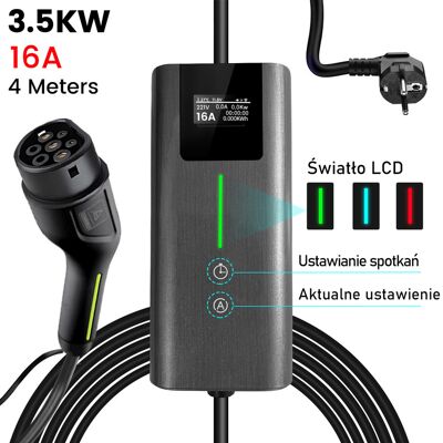 Junsun Mobilna Ładowarka Ev Type 2 3,5 Kw 16 A Schuko, Lcd, Timer 10 H, Kabel 4 M Junsun Mobilna Ładowarka Ev Type 2 3,5 Kw 16 A Schuko, Lcd, Timer 10 H, Kabel 4 M
