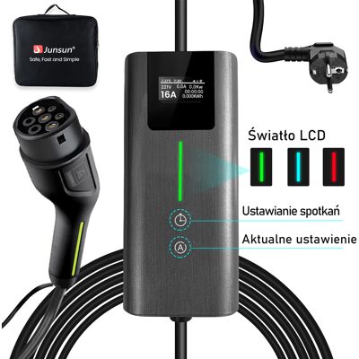 Junsun Mobilna Ładowarka Ev Type 2 3,5 Kw 16 A Schuko, Lcd, Timer 10 H, Kabel 5 M Junsun Mobilna Ładowarka Ev Type 2 3,5 Kw 16 A Schuko, Lcd, Timer 10 H, Kabel 5 M