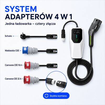 Junsun Przenośna Ładowarka Ev Type 2 3,5–22 Kw 6–32 A, 5 M, 1/3 Fazy, Zestaw 4 W 1 Schuko Cee 16 A 32 A, Lcd Junsun Przenośna Ładowarka Ev Type 2 3,5–22 Kw 6–32 A, 5 M, 1/3 Fazy, Zestaw 4 W 1 Schuko Cee 16 A 32 A, Lcd