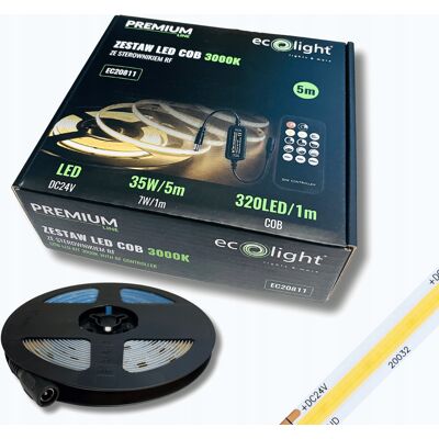 Ecolight Zestaw Taśma Led Cob 24v Ip20 Ciepła 5m Sterownik Pilot Zasilacz Ecolight Zestaw Taśma Led Cob 24v Ip20 Ciepła 5m Sterownik Pilot Zasilacz