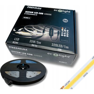 Ecolight Zestaw Taśma Led Cob 24v Ip20 Neutralna 5m Sterownik Pilot Zasilacz Ecolight Zestaw Taśma Led Cob 24v Ip20 Neutralna 5m Sterownik Pilot Zasilacz