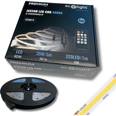 Ecolight Zestaw Taśma Led Cob 24v Ip20 Zimna 5m Sterownik Pilot Zasilacz Ecolight Zestaw Taśma Led Cob 24v Ip20 Zimna 5m Sterownik Pilot Zasilacz