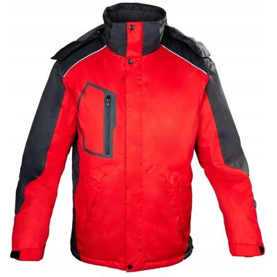 BETA Kurtka robocza z chowanym kapturem, odblaskowe lamówki, czerwono-szara, roz BETA Kurtka robocza z chowanym kapturem, odblaskowe lamówki, czerwono-szara, roz