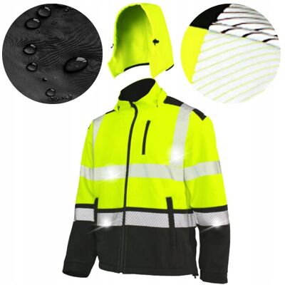 ART Kurtka SOFTSHELL męska robocza Odblaskowa Wodoodporna żółta z Kapturem 2XL ART Kurtka SOFTSHELL męska robocza Odblaskowa Wodoodporna żółta z Kapturem 2XL