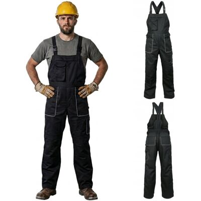 Sentyrz Czarne SPODNIE ROBOCZE BHP OGRODNICZKI uniwersalne do pracy na szelkach monterskie 4XL Sentyrz Czarne SPODNIE ROBOCZE BHP OGRODNICZKI uniwersalne do pracy na szelkach monterskie 4XL