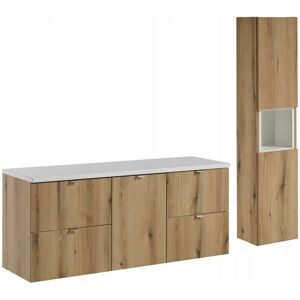Comad Szafka łazienkowa 140 cm z koszem i słupkiem Dąb Coast Evoke + Biały Mat Comad Szafka łazienkowa 140 cm z koszem i słupkiem Dąb Coast Evoke + Biały Mat