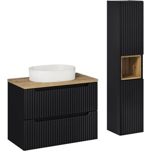 Comad Szafka łazienkowa 80 cm z blatem dąb, umywalką nablatową i słupkiem czarny Comad Szafka łazienkowa 80 cm z blatem dąb, umywalką nablatową i słupkiem czarny