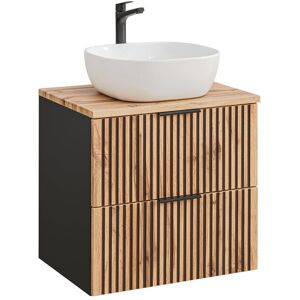 Szafka Łazienkowa Drewniana/Biała 60Cm Z Blatem I Umywalką Nablatową Comad Szafka Łazienkowa Drewniana/Biała 60Cm Z Blatem I Umywalką Nablatową Comad