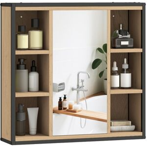 Szafka łazienkowa HOMCOM z lustrem, 60x16x58,5 cm, szafka łazienkowa industrialna z 6 otwartymi przegrodami, regulowana półka, do łazienki, dąb Szafka łazienkowa HOMCOM z lustrem, 60x16x58,5 cm, szafka łazienkowa industrialna z 6 otwartymi przegrodami, regulowana półka, do łazienki, dąb