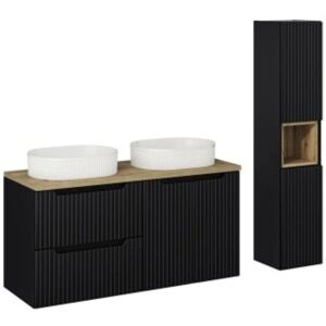 Comad Szafka łazienkowa wisząca czarna z blatem 120 cm i umywalkami+słupek Comad Szafka łazienkowa wisząca czarna z blatem 120 cm i umywalkami+słupek