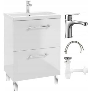 DEFTRANS Szafka łazienkowa z umywalką baterią i syfonem 60x80cm Stojąca Biały połysk Cassandra DEFTRANS Szafka łazienkowa z umywalką baterią i syfonem 60x80cm Stojąca Biały połysk Cassandra