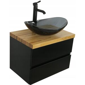 MEBLICO SZAFKA POD UMYWALKĘ LAKIER CZARNY MAT + LITY BLAT DĘBOWY 70 CM MDF MEBLICO SZAFKA POD UMYWALKĘ LAKIER CZARNY MAT + LITY BLAT DĘBOWY 70 CM MDF