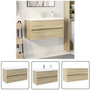 The Living Store 2-cz. zestaw łazienkowy - ceramika i materiał drewnopochodny - Zestaw Mebli Łazienkowych The Living Store 2-cz. zestaw łazienkowy - ceramika i materiał drewnopochodny - Zestaw Mebli Łazienkowych