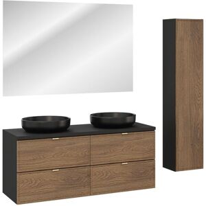 Comad Zestaw łazienkowy 120 cm 2x umywalka czarna słupek lustro LED Comad Zestaw łazienkowy 120 cm 2x umywalka czarna słupek lustro LED