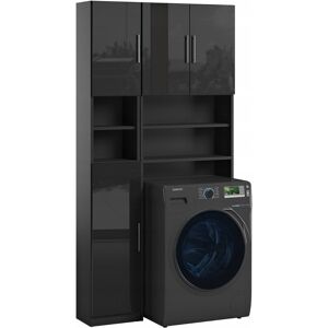 Trend Home Zestaw Łazienkowy Szafka Słupek Regał Nad Pralkę 190 CM Czarny Połysk Trend Home Zestaw Łazienkowy Szafka Słupek Regał Nad Pralkę 190 CM Czarny Połysk