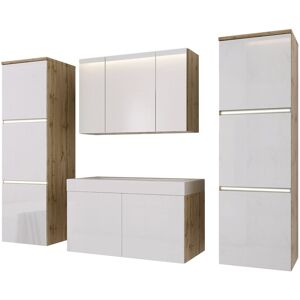 3xE Living Zestaw mebli do łazienki, Dąb Wotan/Biały Błyszczący, 160 x 130 cm 3xE Living Zestaw mebli do łazienki, Dąb Wotan/Biały Błyszczący, 160 x 130 cm