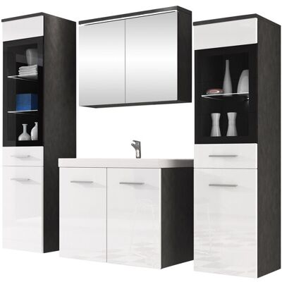 Mirjan24 Meble Łazienkowe Madrit Ii Z Oświetleniem Led, Matera / Biały Połysk Mirjan24 Meble Łazienkowe Madrit Ii Z Oświetleniem Led, Matera / Biały Połysk