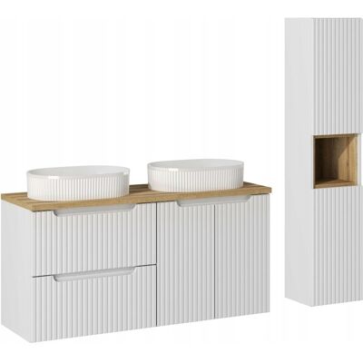 Comad Nowoczesny zestaw łazienkowy 120cm biały mat z dwiema umywalkami i słupkiem Comad Nowoczesny zestaw łazienkowy 120cm biały mat z dwiema umywalkami i słupkiem