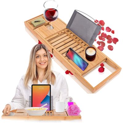 Bounn Półka łazienkowa na wannę regulowana mobilna łazienkowy organizer bambusowy Bounn Półka łazienkowa na wannę regulowana mobilna łazienkowy organizer bambusowy