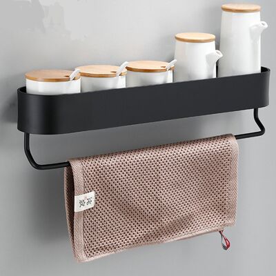 Arhatreya PÓŁKA ŁAZIENKOWA POD PRYSZNIC WISZĄCA CZARNA Samoprzylepne+dziurkowane 50cm Arhatreya PÓŁKA ŁAZIENKOWA POD PRYSZNIC WISZĄCA CZARNA Samoprzylepne+dziurkowane 50cm